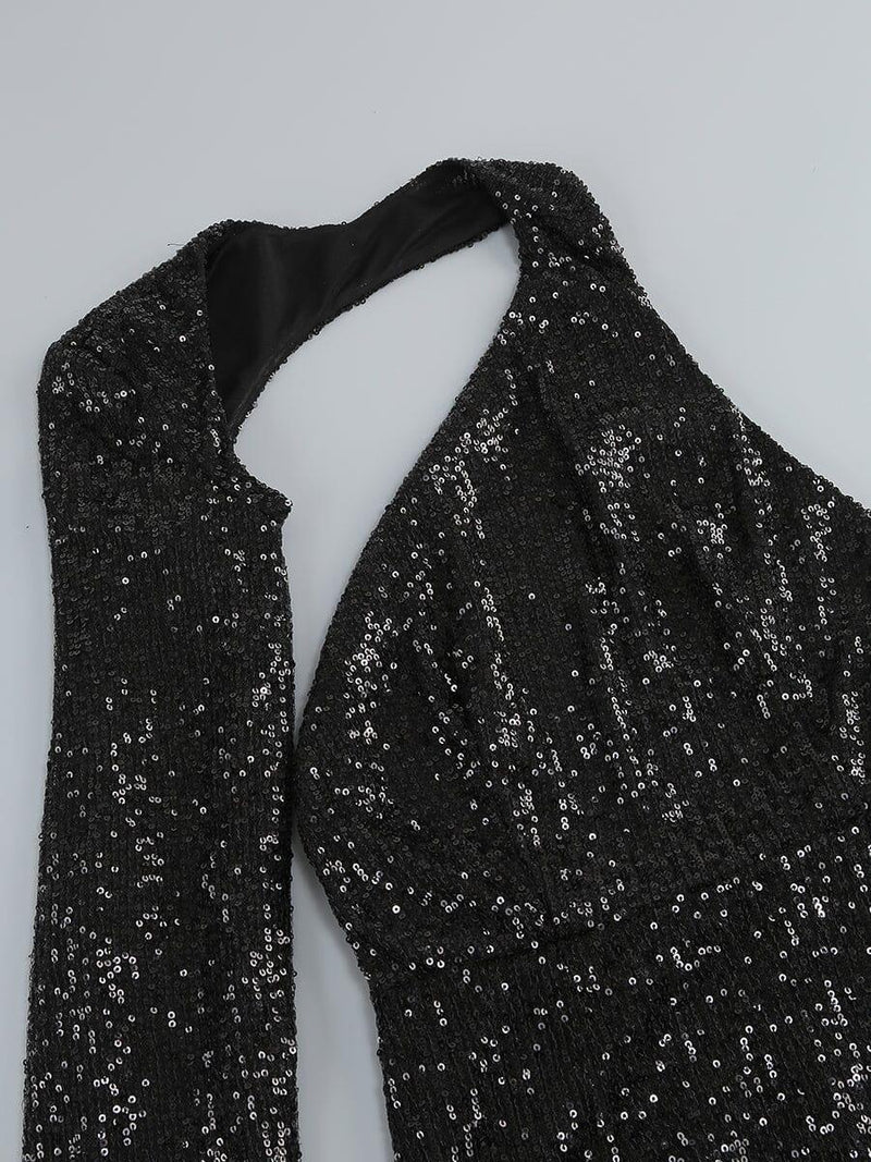 BLACK BODYCON FIT SEQUIN MAXI DRESS