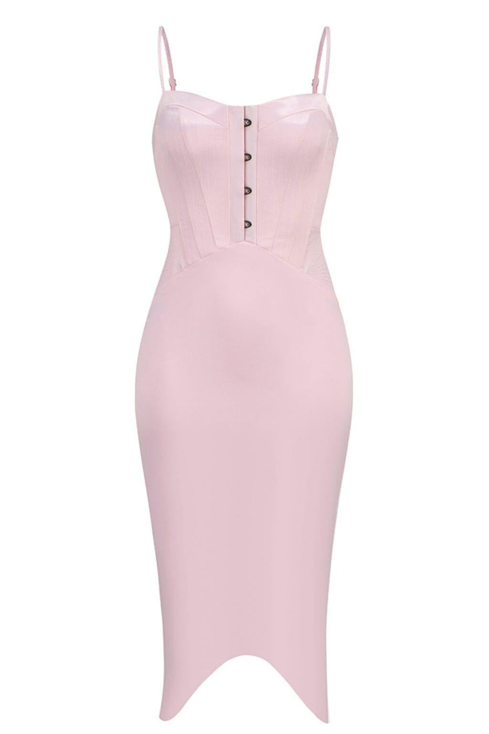 PERIWINKLE SATIN CORSET MIDI DRESS IN PINK