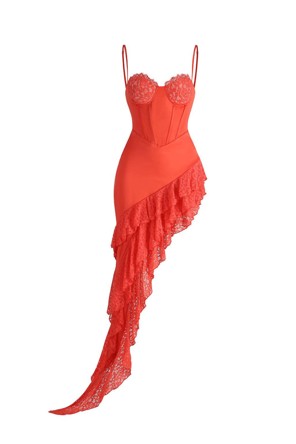 RED LACE SATIN CORSET DRESS