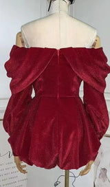 VELVET STRAPLESS JUMPSUIT IN RED