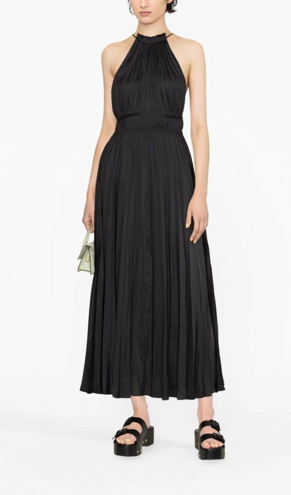 PLEATED SLEEVELESS MAXI DRESS