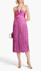 PLUNGING STRAPPY FRINGE DRESS