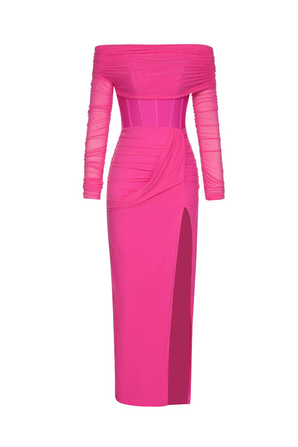 LONG SLEEVE DRAPED CORSET MAXI DRESS