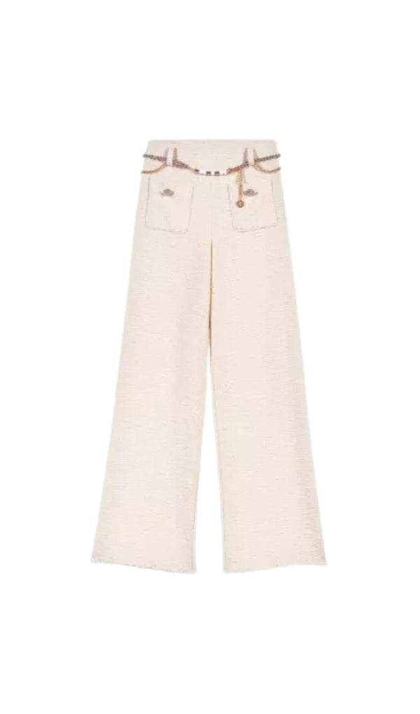 HIGH WAIST WIDE LEG TWEED TROUSERS