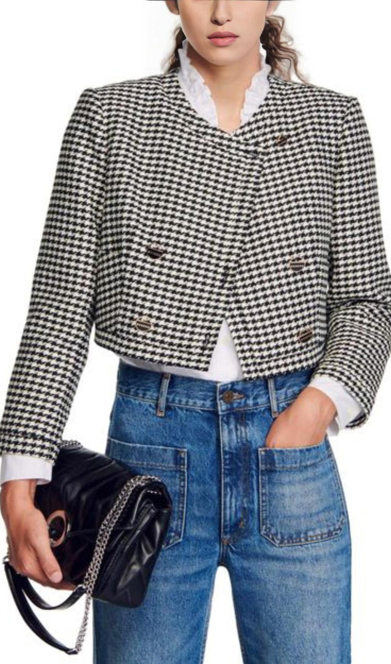 CROPPED HOUNDSTOOTH JACKET