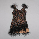 FEATHER DETAIL SEQUIN MINI DRESS  IN BLACK