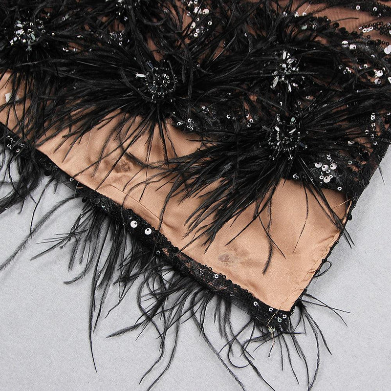 FEATHER DETAIL SEQUIN MINI DRESS  IN BLACK