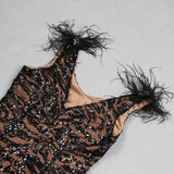 FEATHER DETAIL SEQUIN MINI DRESS  IN BLACK