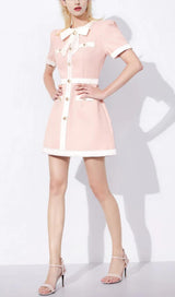 BOW FRONT BUTTON DETAIL MINI DRESS