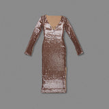 BROWN CUT OUT SEQUIN MAXI DRESS