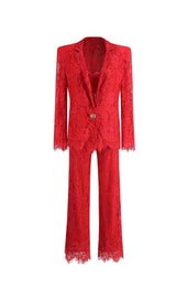 CAPRI FUCHSIA LACE BRALETTE JACKET SUIT IN RED