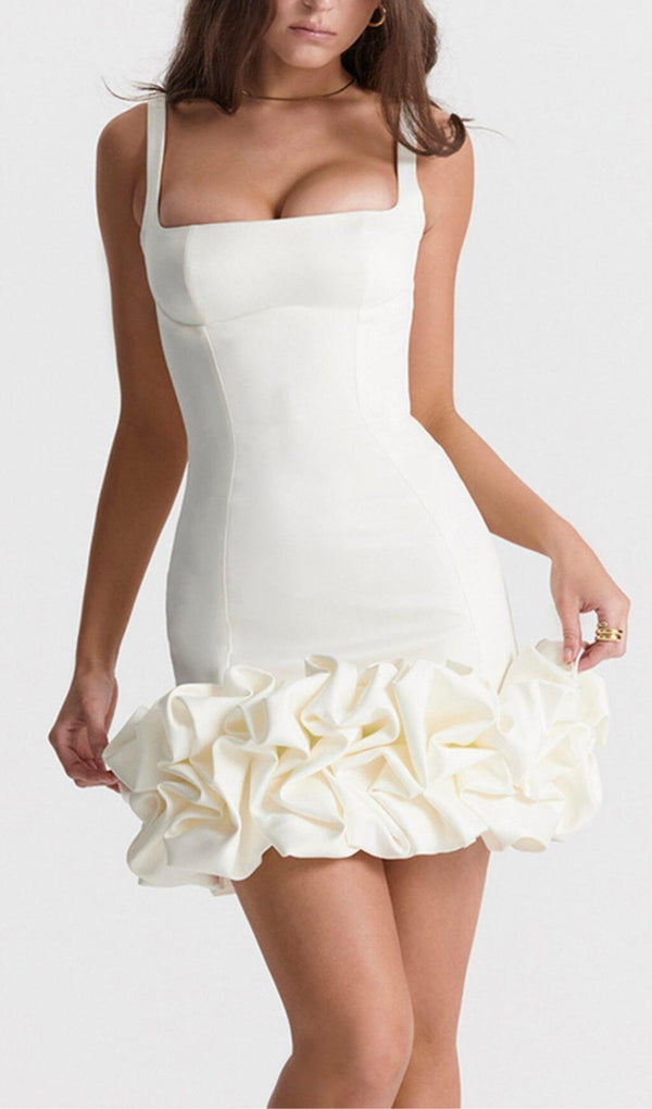 IVORY RUFFLE HEM DRESS