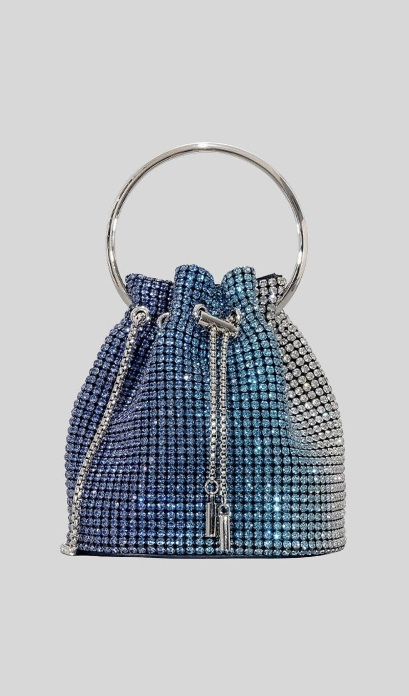 RHINESTONE BUCKET BAG IN BLUE