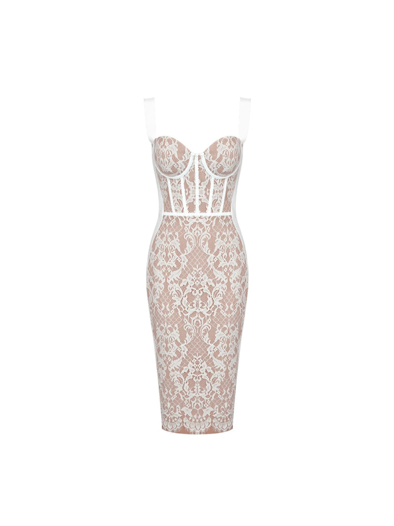 Finbar Patchwork Lace Bandage Dress In White