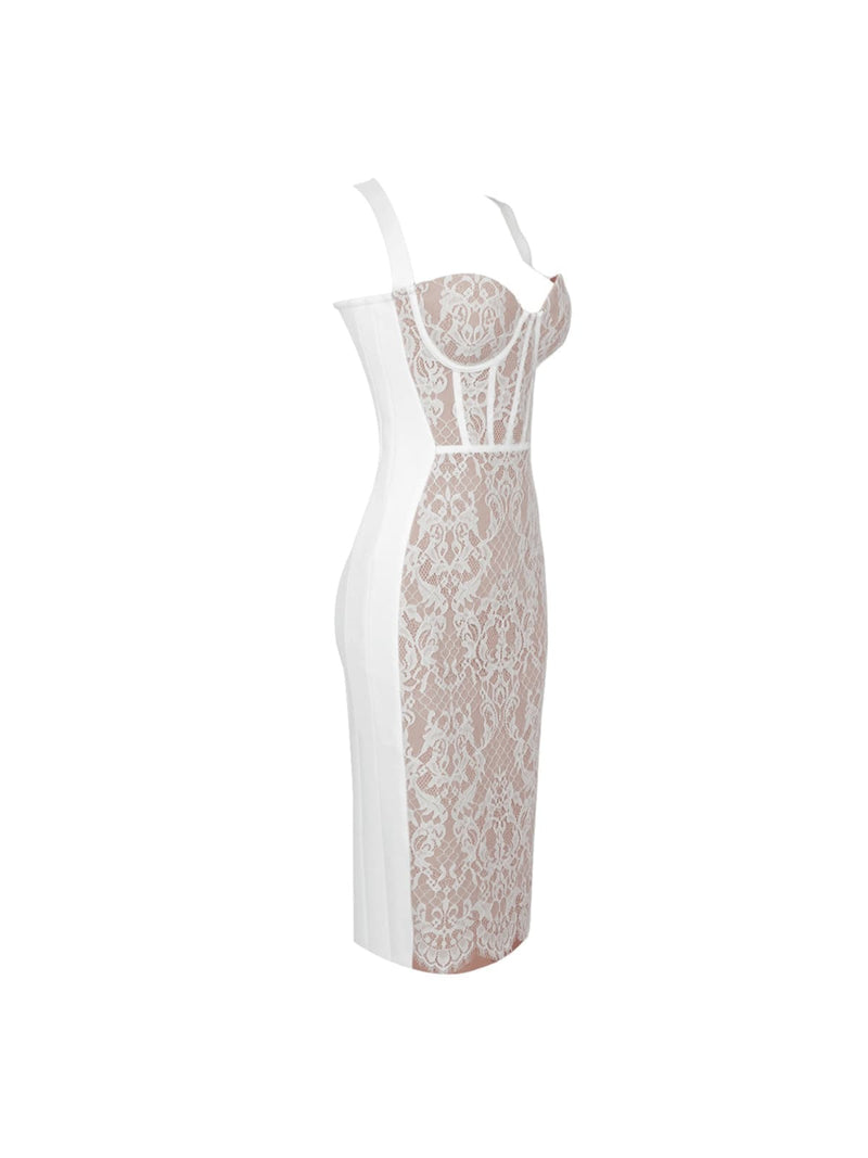 Finbar Patchwork Lace Bandage Dress In White