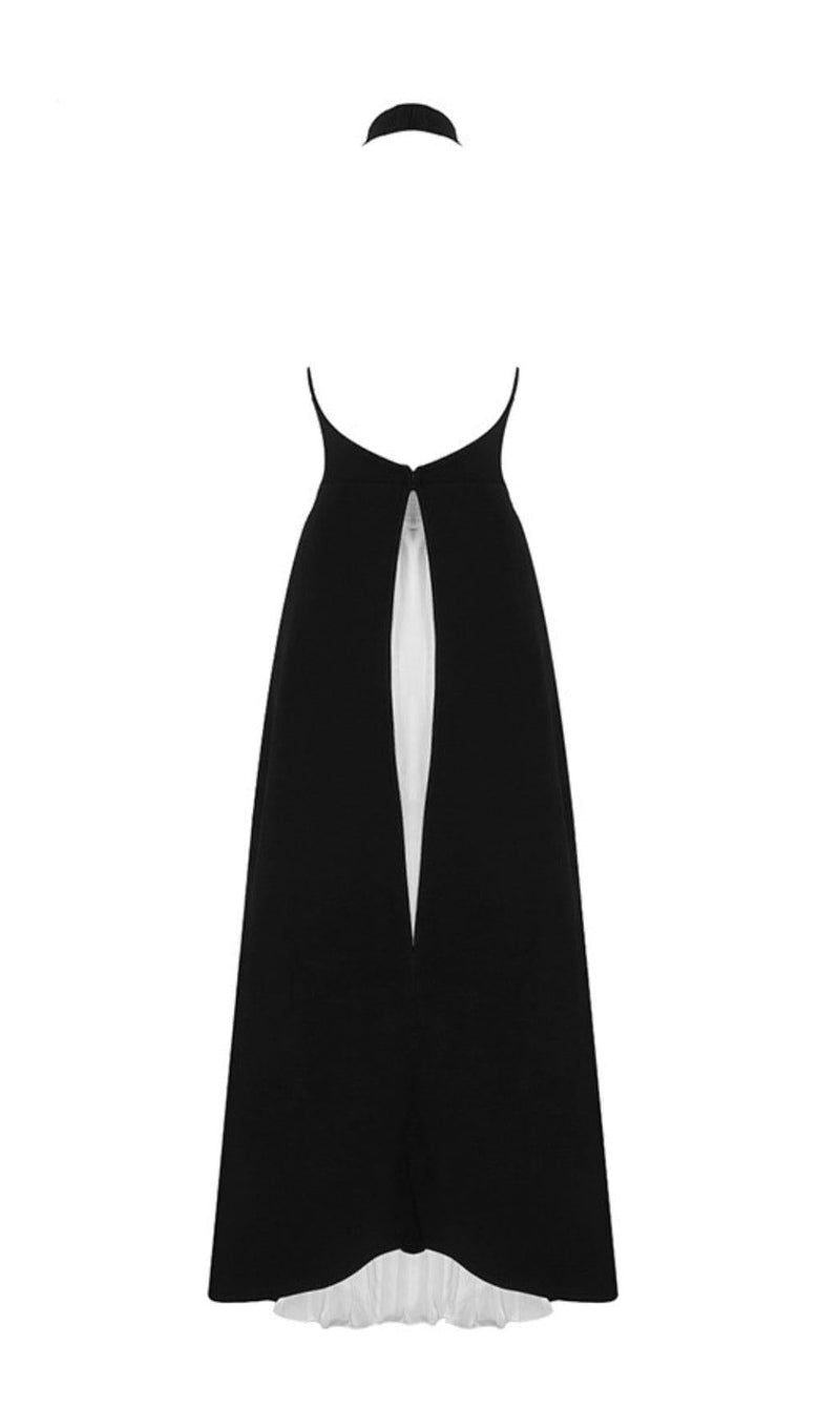 BANDAGE HALTER IRREGULAR MAXI DRESS IN BLACK AND WHITE