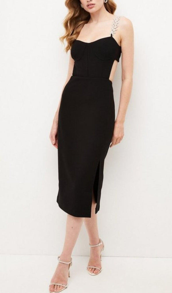 BANDAGE CUTOUT MIDI DRESS IN BLACK