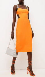 BANDAGE CUTOUT MIDI DRESS IN ORANGE