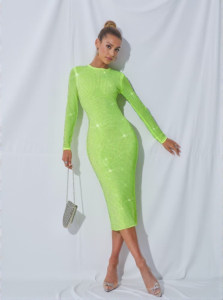 Neriah Crystal Embellished Midi Dress In Green