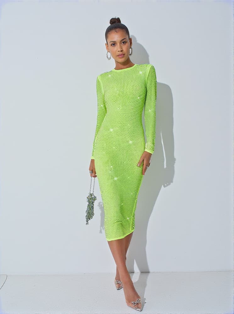 Neriah Crystal Embellished Midi Dress In Green