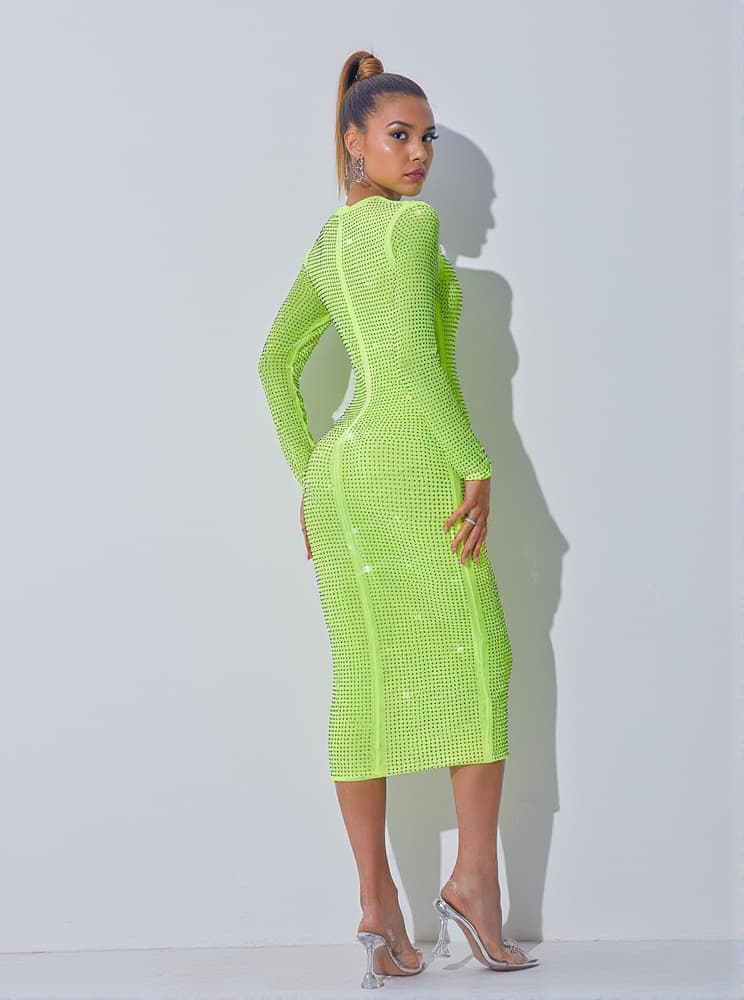 Neriah Crystal Embellished Midi Dress In Green