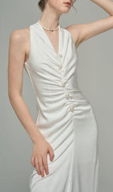 SATIN PEARL DECORATIVE DRESS IN WHITE