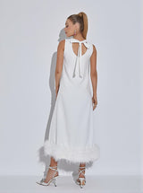 Nisha Feather Midi Dress In White