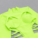 FLUORESCENT GREEN WAIST CUT-OUT SLIM-FIT DRESS