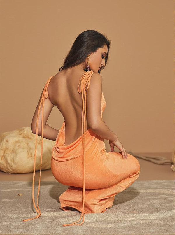 Egypt Backless Maxi Dress In Orange