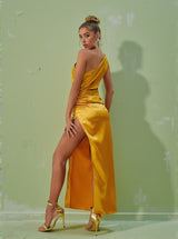 Chara One Shoulder Cutout Maxi Dress In Gold