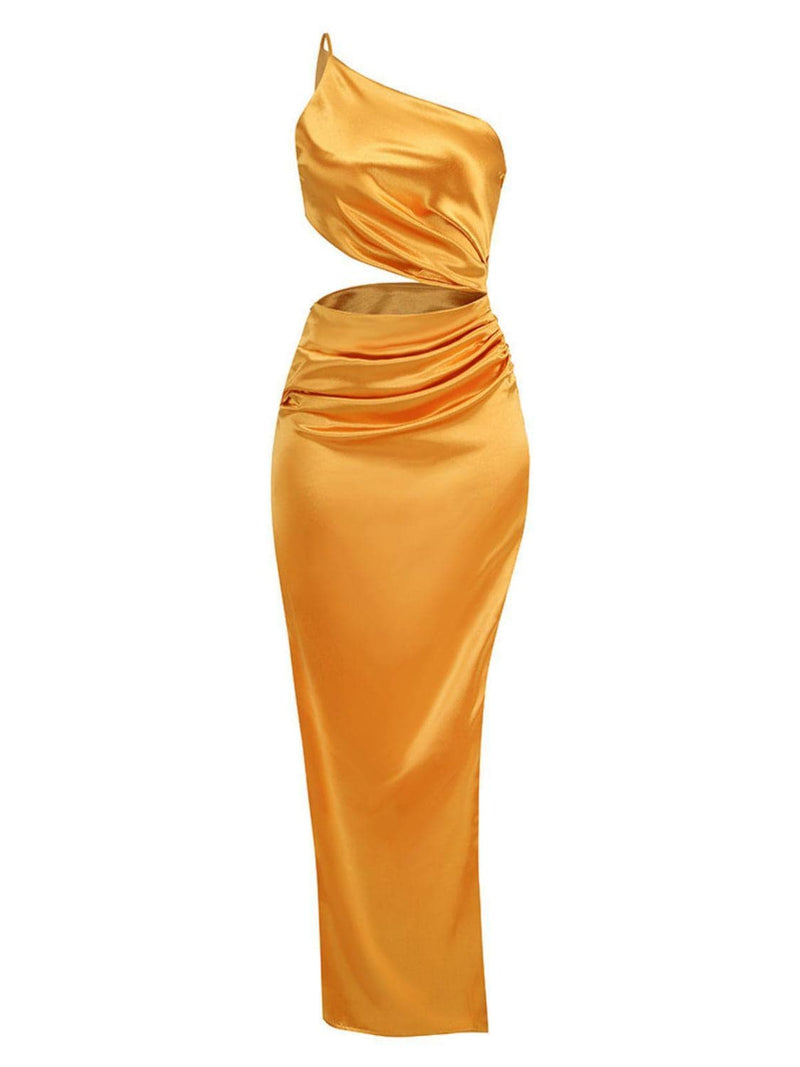 Chara One Shoulder Cutout Maxi Dress In Gold