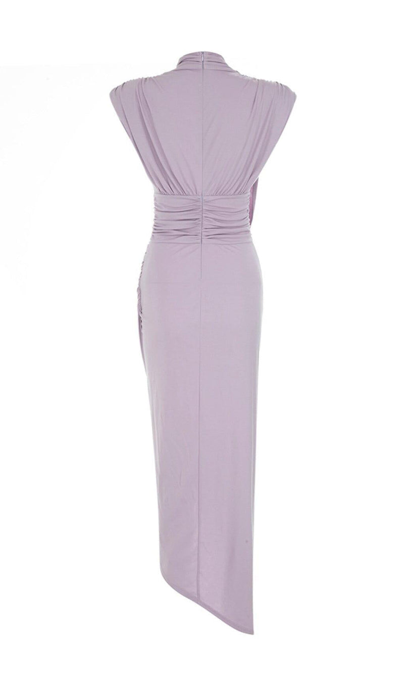 DEEP V-NECK SMALL FLYING-SLEEVED HIGH-RISE DRESS IN LIGHT PURPLE