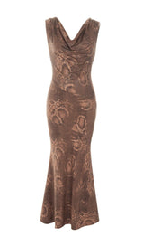 DRAPE SNAKE-PRINT SLEEVELESS DRESS IN KHAKI