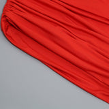 PLEATED SLEEVELESS ONE-SHOULDER DRESS IN RED