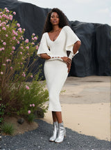 Suri V Neck Hollow Knitted Dress In White