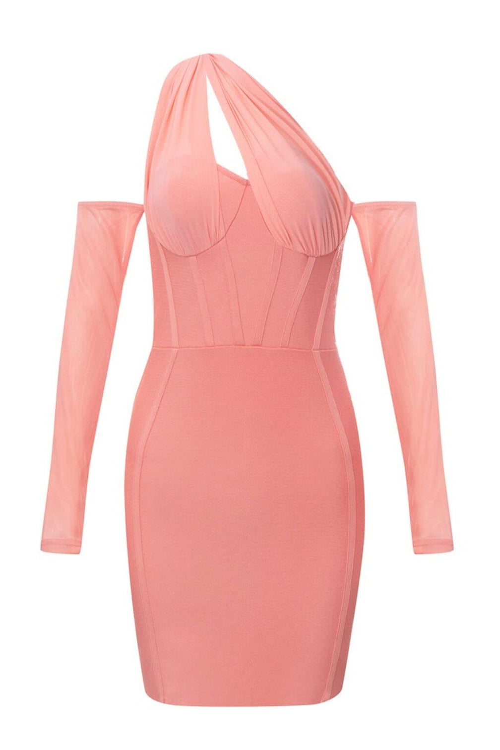 BANDAGE MESH IRREGULAR STRAPS MINI DRESS IN PINK
