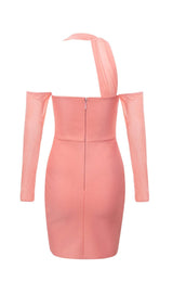 BANDAGE MESH IRREGULAR STRAPS MINI DRESS IN PINK