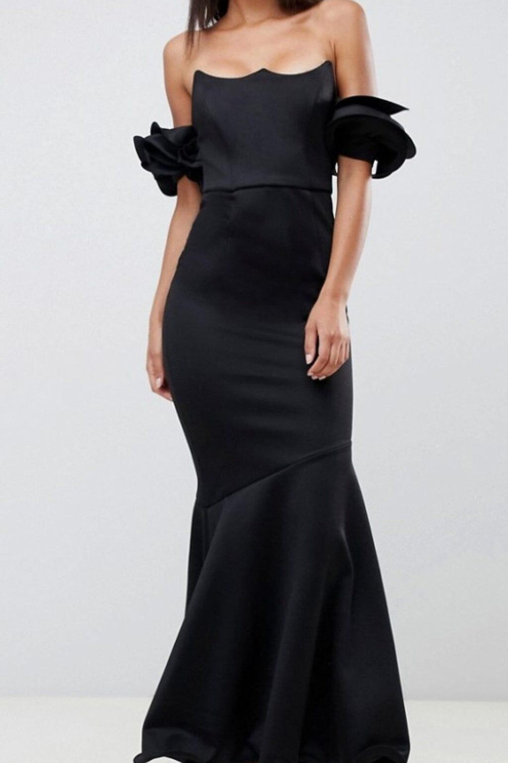 THREE-DIMENSIONAL CURLY BANDEAU DRESS IN BLACK