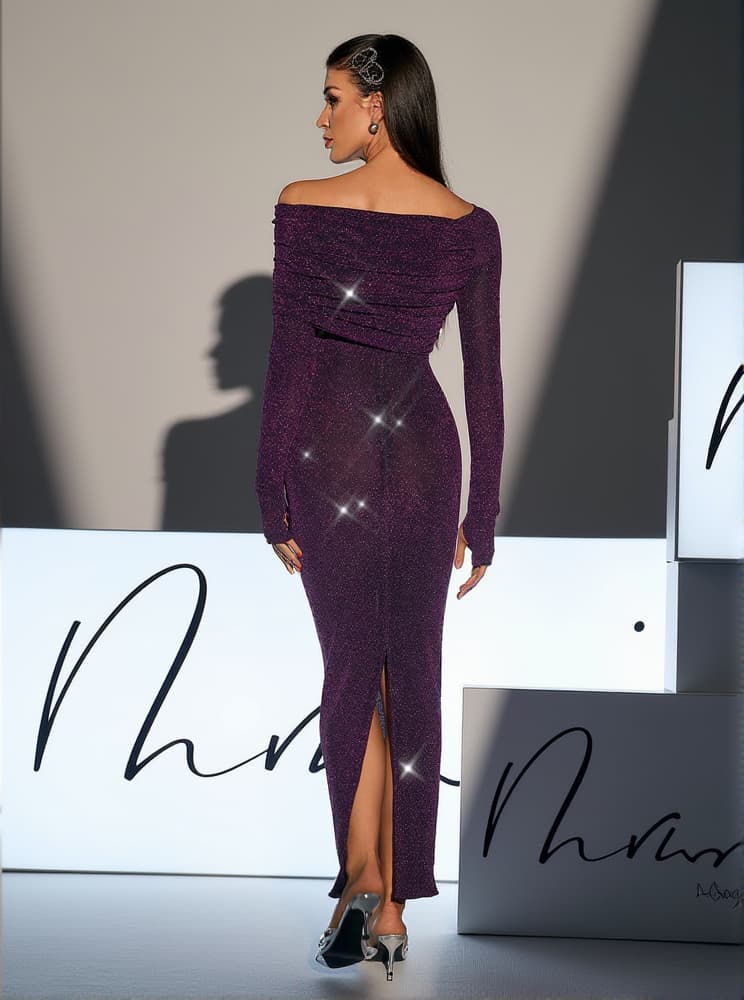 Novak Off Shoulder Glitter Knitted Dress