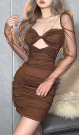 MESH TWISTED DRESS IN BROWN