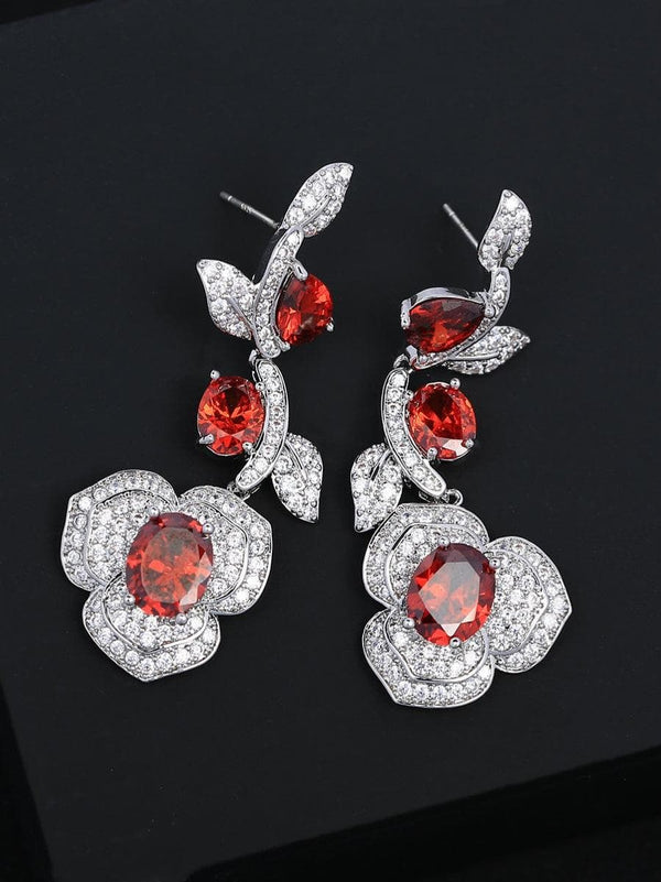 Rote Crystal Flower Drop Earrings