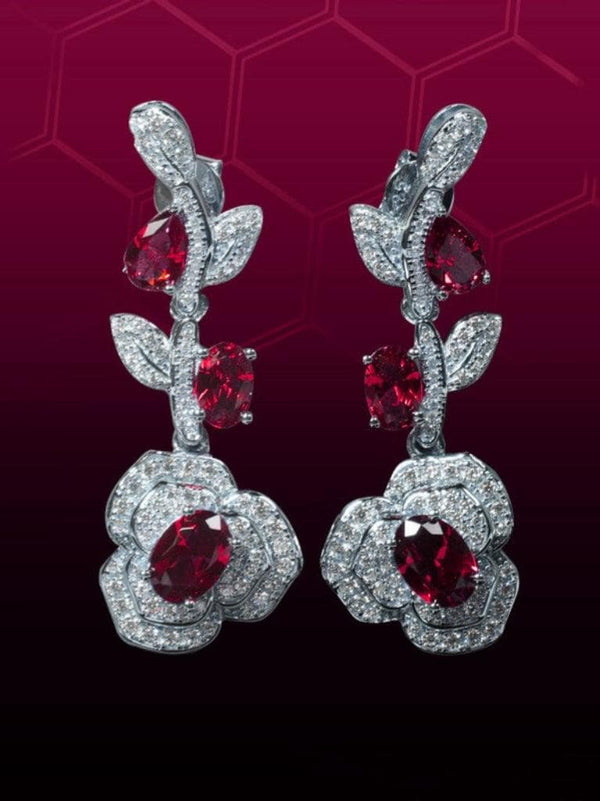 Rote Crystal Flower Drop Earrings