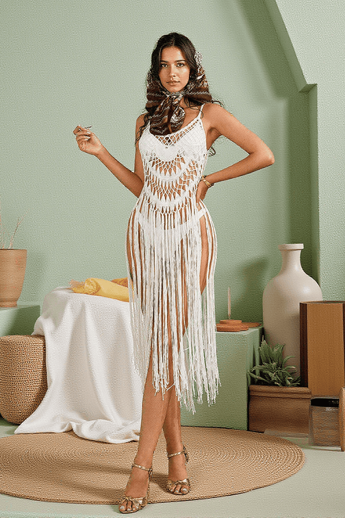 Adelbert Knit Fringe Cover Up Dress