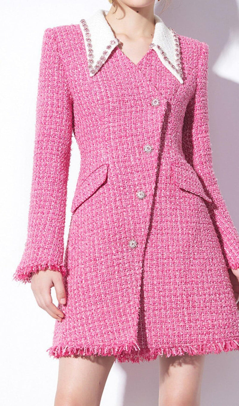 PINK HEAVY BEADED SMALL FRAGRANT WOOLEN JACKET