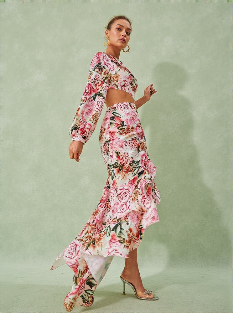 Aiyana One Shoulder Floral Maxi Dress In Pink