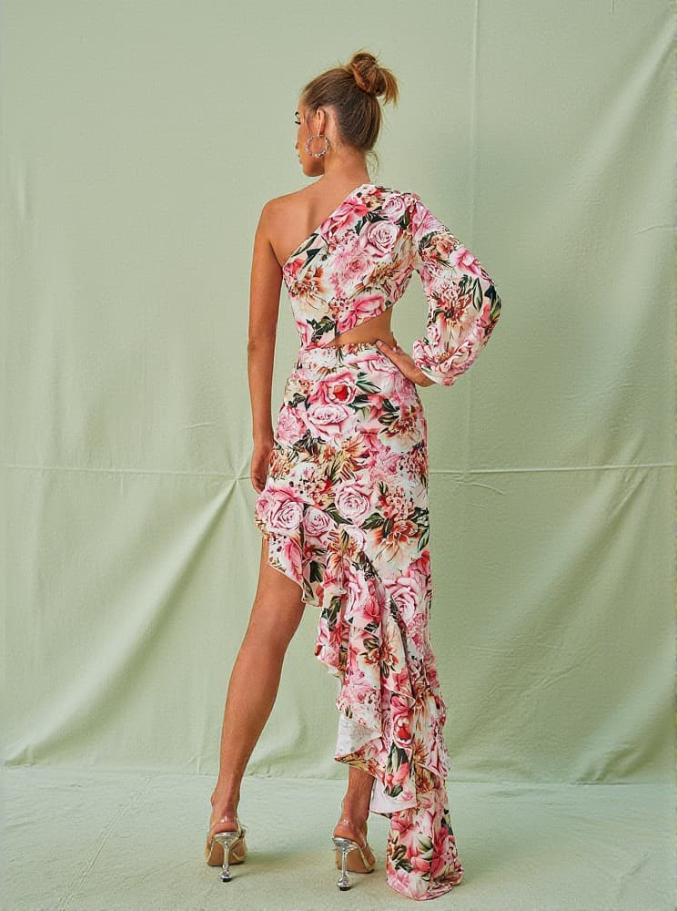 Aiyana One Shoulder Floral Maxi Dress In Pink