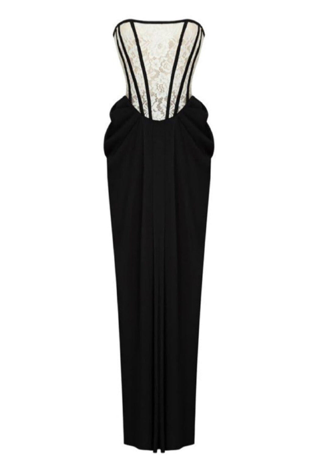  BANDEAU LACE STITCHED DRESS IN BLACK