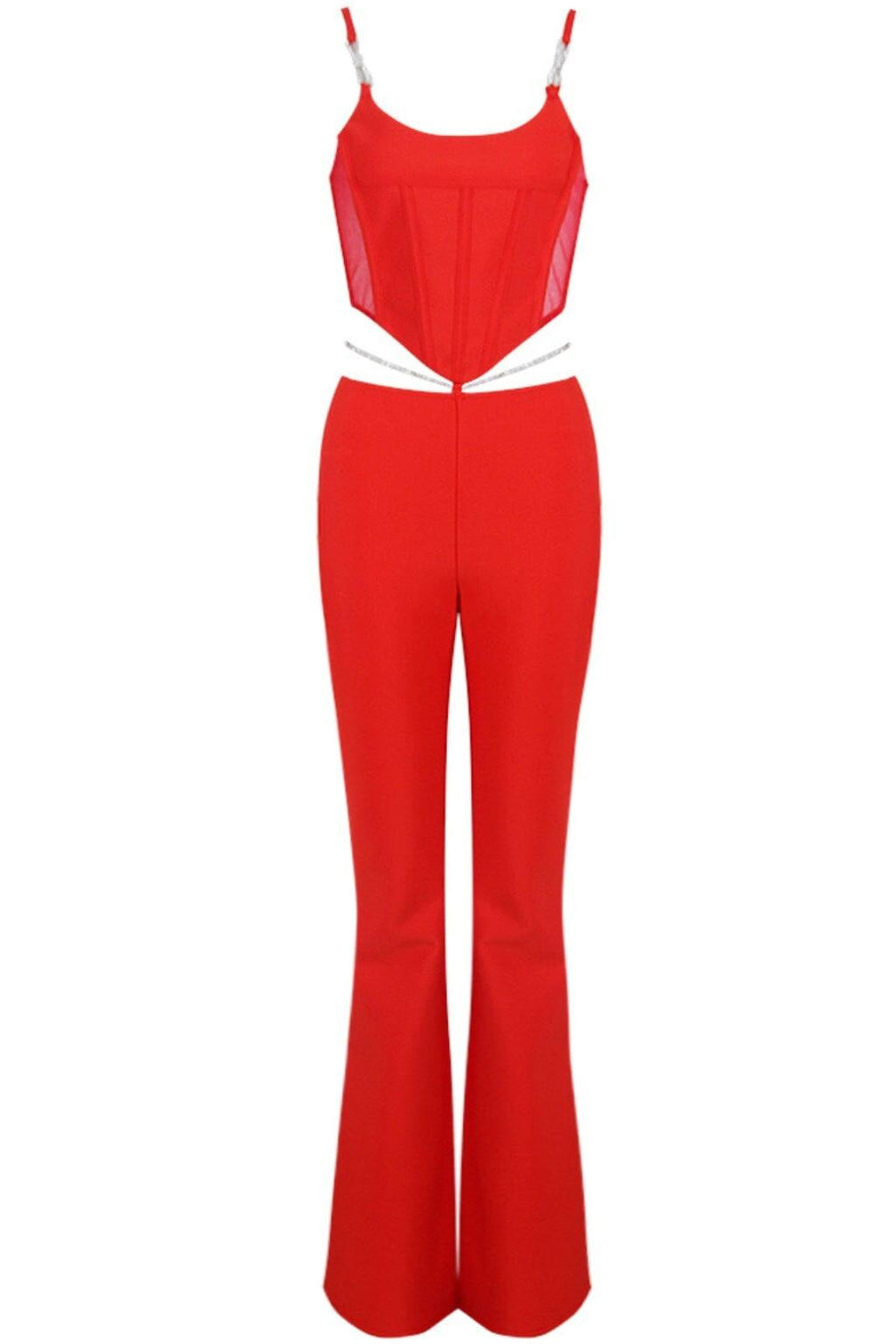 CORSET WIDE-LEGGED TWO-PIECE SUIT IN RED