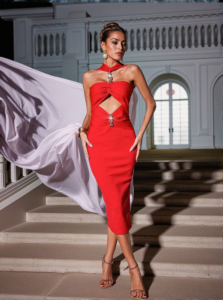 Ozzie Cutout Ruched Bandage Dress