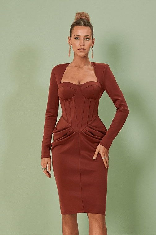 Noelani Long Sleeve Corset Midi Dress